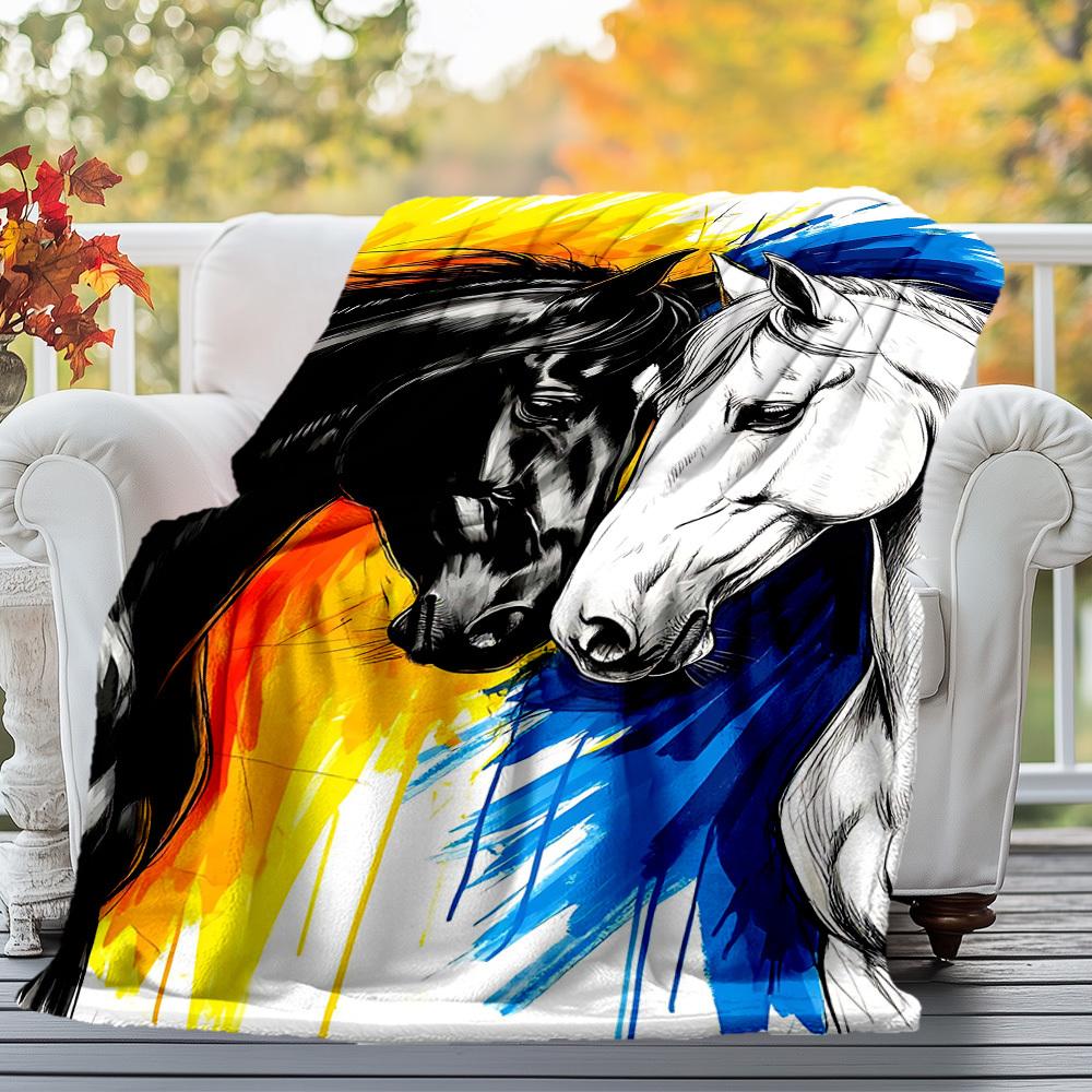 1pc Horse Artwork Outdoor Flannel Blanket Soft Warm All-Season Throw for Sofa Bed Car Camping Office, Cozy Gift Idea1234S