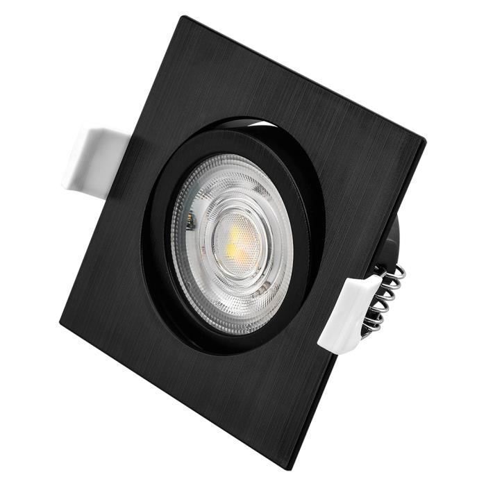 Spot LED encastrable 3en1 carré noir 7W IP20