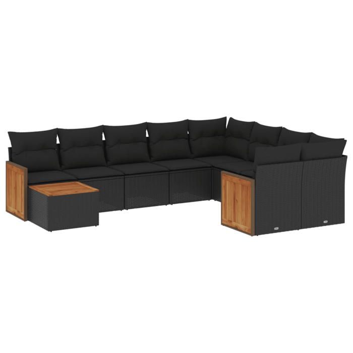 VidaXL Salon de Jardin avec Coussins 10 pcs, Canapés de Terrasse, Ensemble de Meubles de Patio, Mobilier d'Extérieur, Noir 3260396