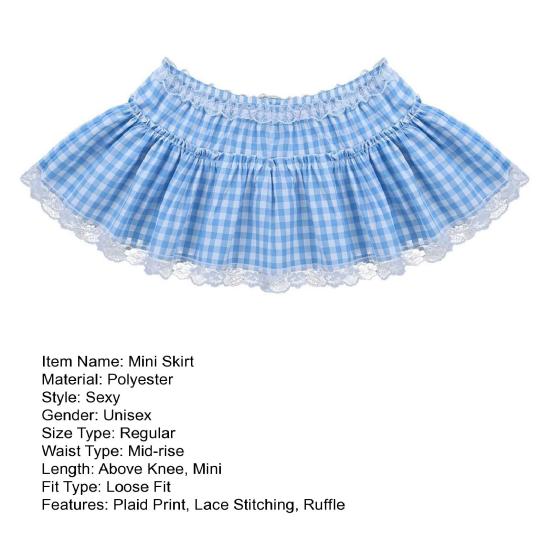 Мини-юбка со средней посадкой, эластичный пояс, клетчатый принт, кружевная отделка, оборка, короткая юбка-трапеция, юбка для ролевых игр на Хэллоуин