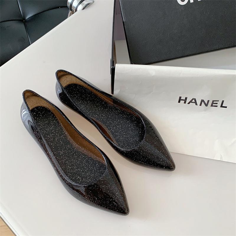 Тонкие туфли с острым носком и кристаллами, повседневные, из ПВХ, желе, модные, водонепроницаемые, универсальные, летние, сандалии, женские мокасины