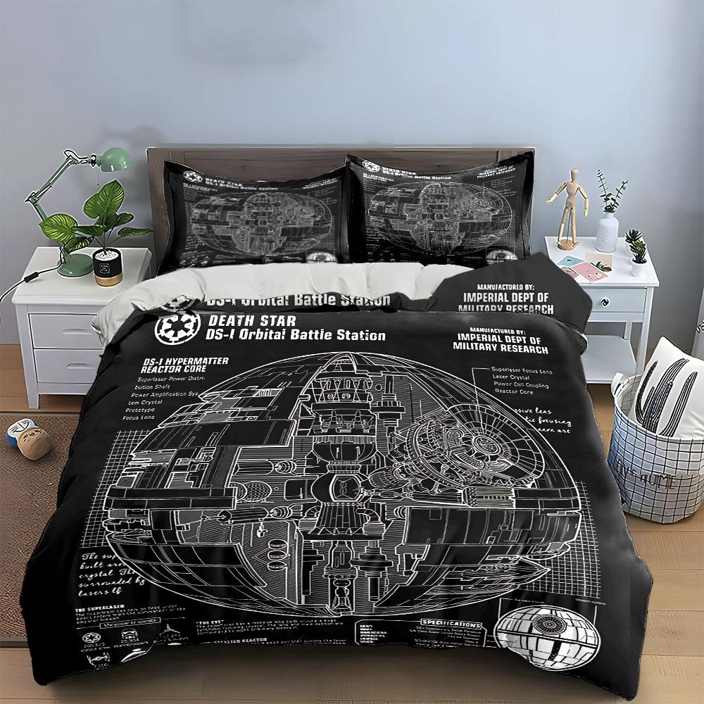 Death Star Blueprint Design Bedding Duvet Cover Set Duvet Cover Pillowcases (1*Duvet Cover 2*Pillowcases, without duvet insert)