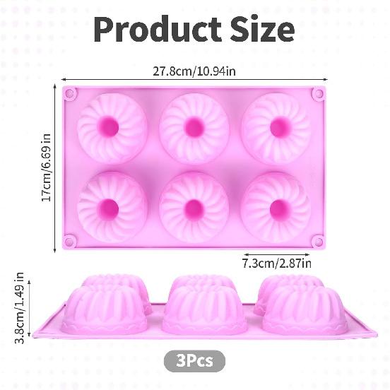 Набор из 3 фиолетовых мини-форм для выпечки тортов, силиконовая маленькая форма для выпечки тортов, формы для желе, 6 ячеек, антипригарные мини-формы для чизкейка, формы для желе