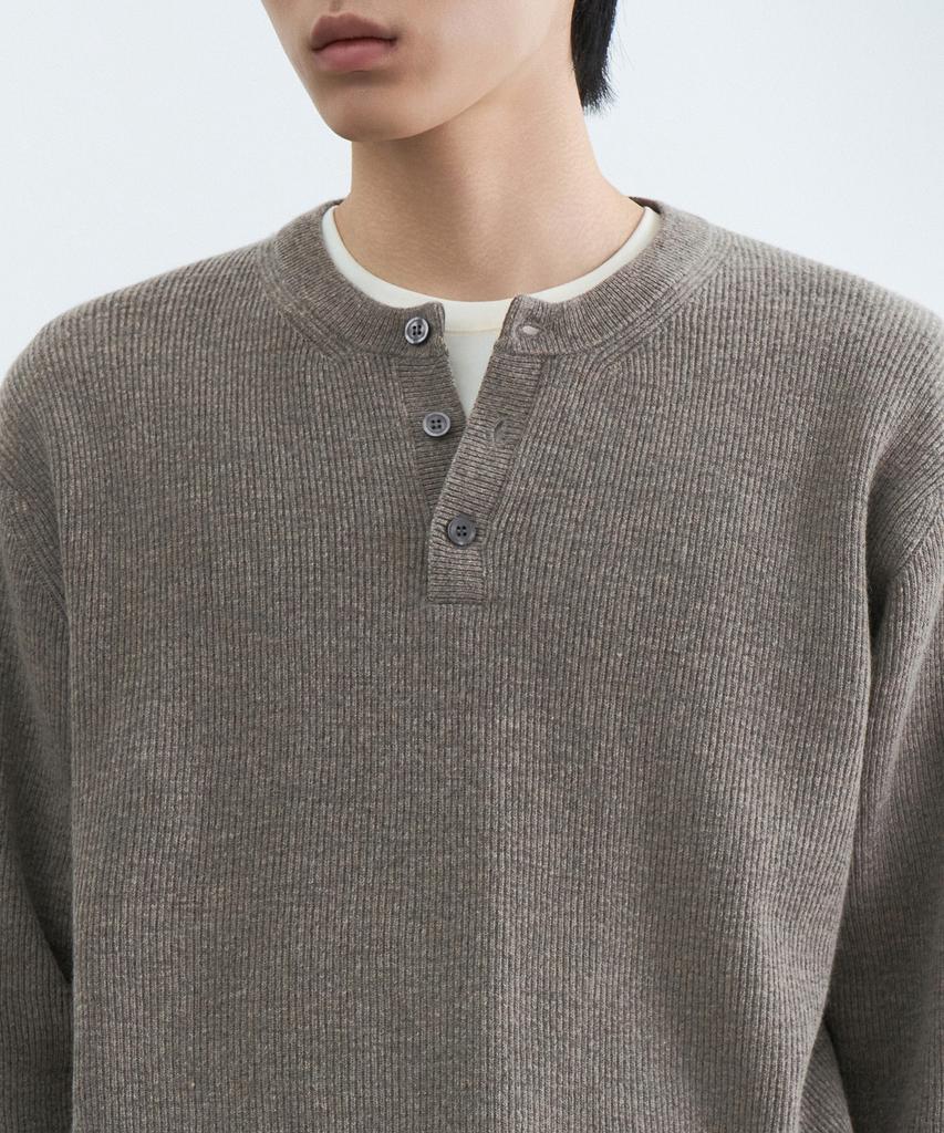 Musinsa Standard [Victoria Wool] Минималистичный вязаный хенли в рубчик [Тауповый]