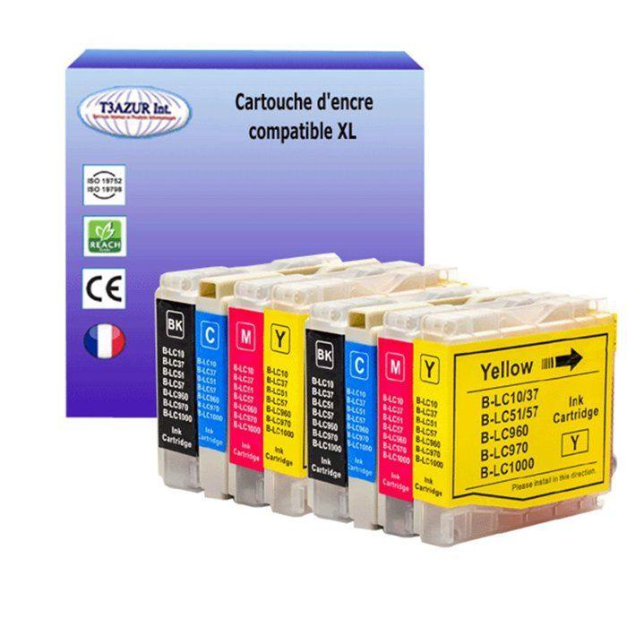 T3AZUR- Lot de 8 Cartouches compatibles avec Brother LC1000 XL pour Brother MFC650CD, MFC650CDW, MFC660CN, MFC665CW