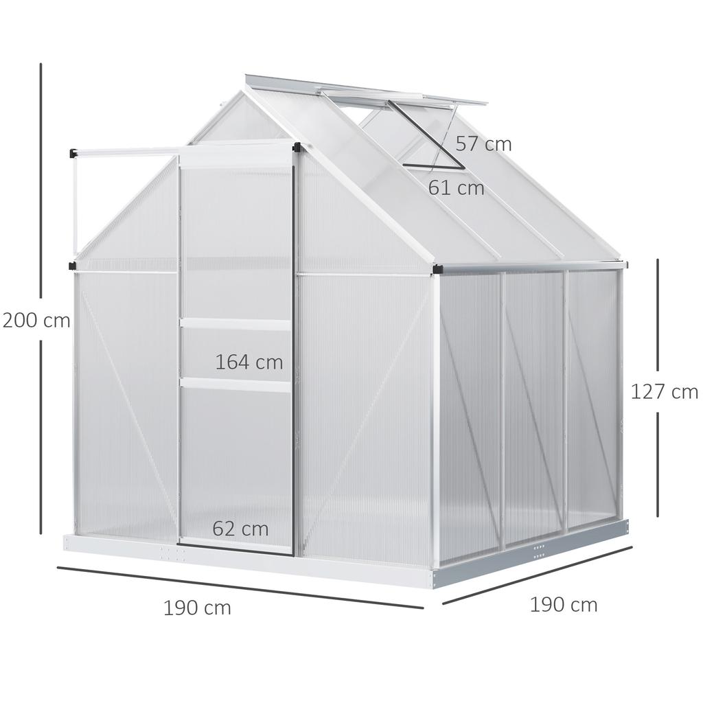 190 x 190cm Walk-In Polycarbonate Greenhouse