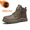 Мужские теплые плюшевые меховые зимние ботинки, классические кожаные мужские ботильоны, высокие нескользящие ботинки на шнуровке, мужские мотоциклетные ботинки в стиле панк