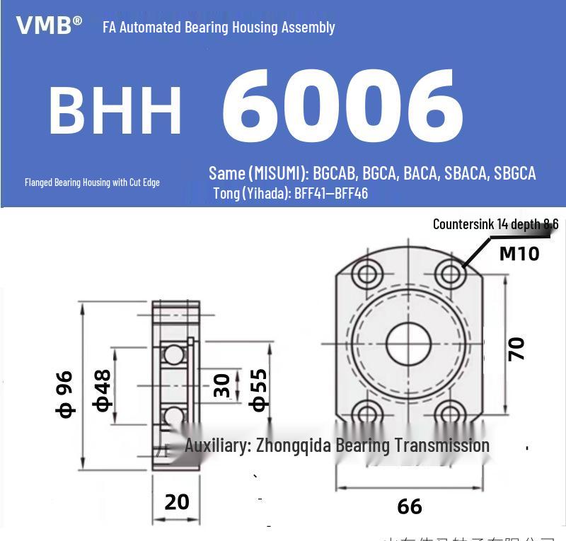 BHH BFF43 Double-Sided Flange Bearing Mount with Snap Ring - Single Bearing Block Assembly