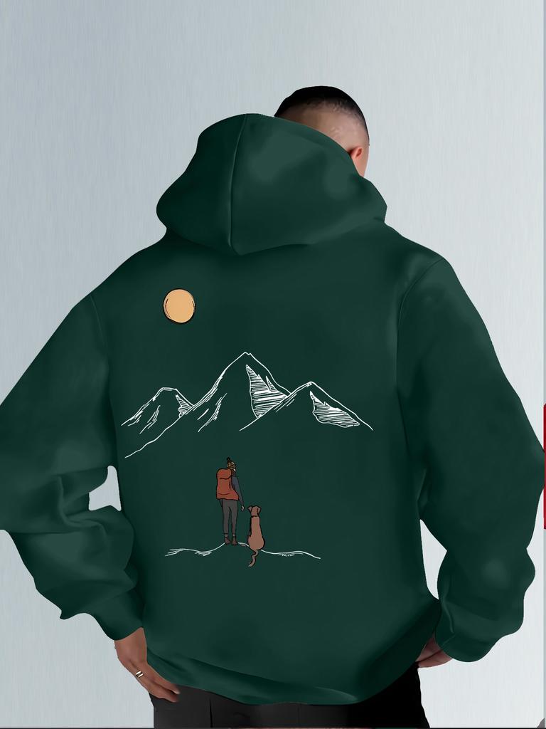 Men's Hooded Sweatshirt with Mountain Map Pattern on The Back. Warm Winter Hooded Pullover Suitable for Hiking Camping Daily Use