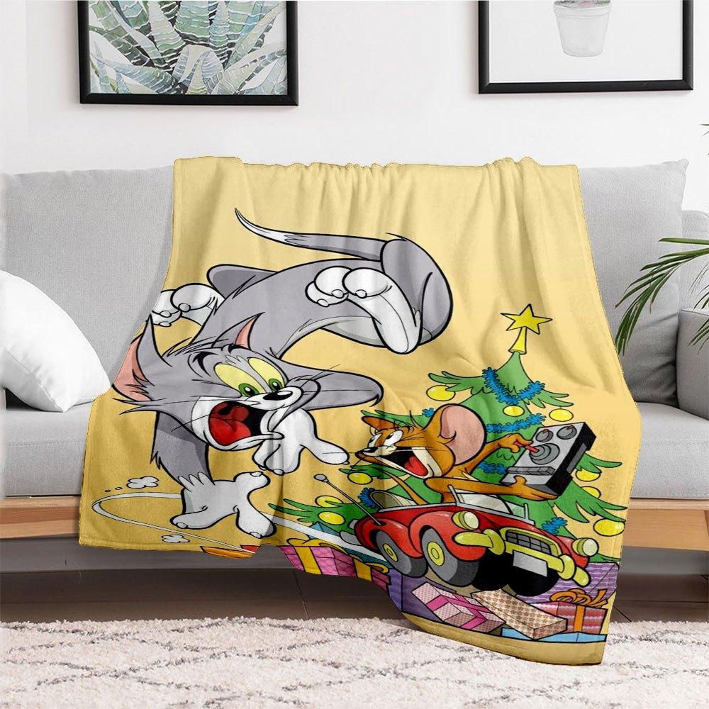 Tom & Jerry Christmas PosterBlanket Flannel Throw Blanket for Sofa, Bed, Travel, Camping, Office