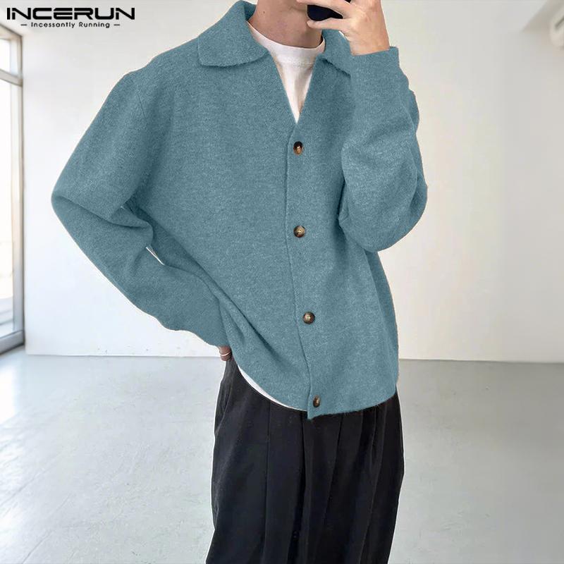 INCERUN Men's Lapel Neck Long Sleeve Buttons Knitted Casual Cardigan Tops