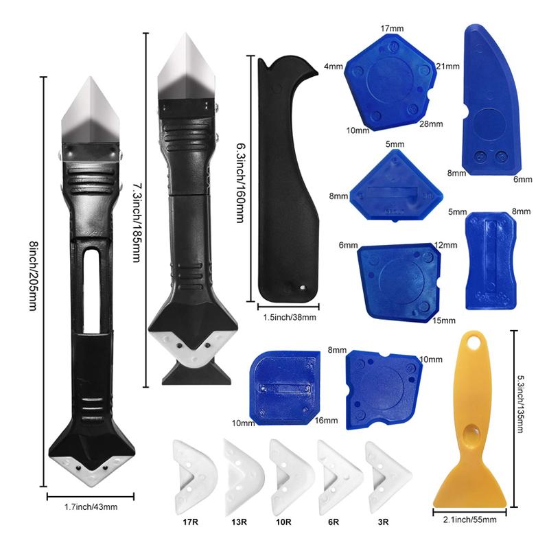 Caulk Remover Scraper Sealant Finishing Tool Kit 3 in 1 Caulking Scraper Tools with 5 Replaceable Silicone Pads