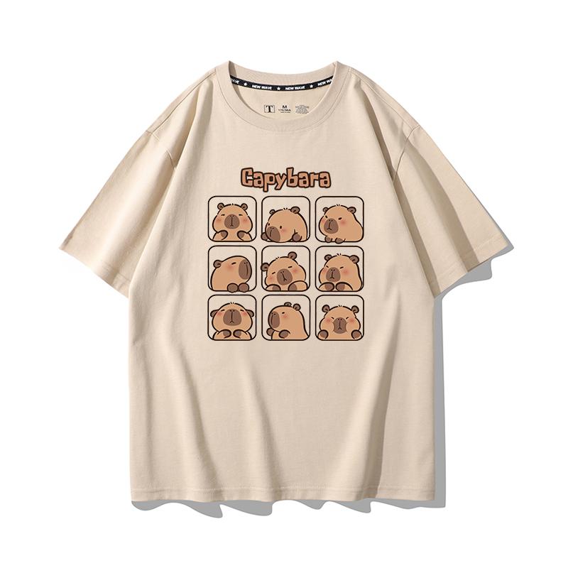 Capybara Cute Expression Graphic T-shirt Casual Fashion Men's High Quality 100% Cotton T-shirt Summer Trend Loose Short-sleeved