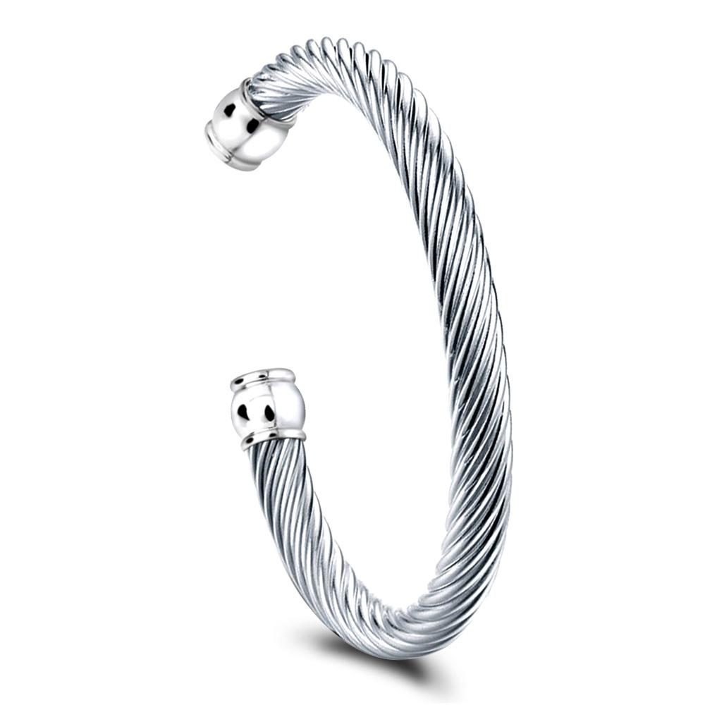 New Trendy Titanium Steel Personalized Twist Cable Opening Adjustable Inlaid Zircon All-Match Fashion Bracelet