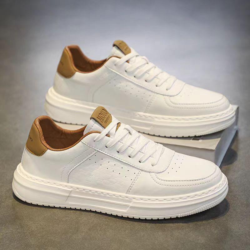 New Spring and Summer Men's Shoes Fashion Trend Versatile Sports Casual Leather Surface Men's White Shoes Board Shoes Trendy Shoes Solid Color