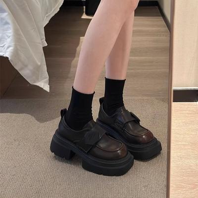 Кожаные маленькие кожаные туфли женские весенние новые толстый каблук платформа маффин одинарные туфли Мэри Джейн туфли на высоком каблуке