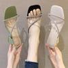 Summer New Women's Thick-heeled Slippers Korean Version of Simple Fashion Transparent Cool Slippers, Square Head Half Slippers