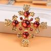 Resin Diamond Lion Head Cross Brooch Vintage Gold Plated Women'S Coat Jacket Pin Engraved Accessories Corsage
