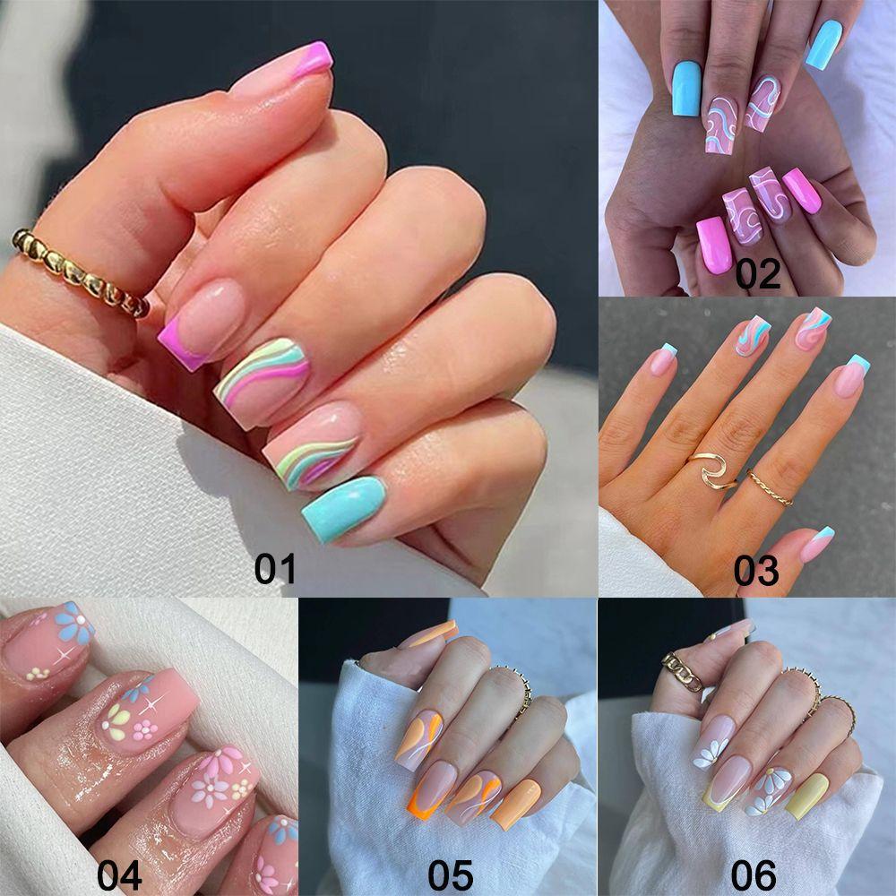 24pcs/Box French Artificial Full Cover Wearable Nail Tips Square Head False Nails Fake Nails