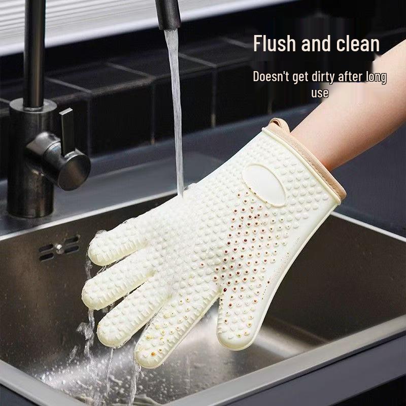 In-Stock Silicone Heat-Insulating Gloves with Padded Five-Finger Design and Widened Edge for Baking and Oven Use