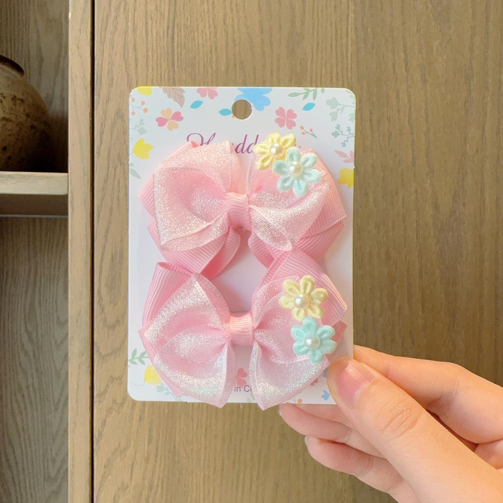 2Pcs/set New Cute Fashion Shiny Flowers Bow Lovely Girls Hairpins Children Headwear Hairgrip Hair Clips Hair Accessories Gift