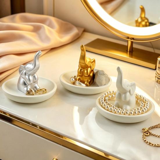 Jewelry Storage Tray, with Upturned Nose Elephant Design, Waterproof Compact Organizer for Rings Earrings Bracelets