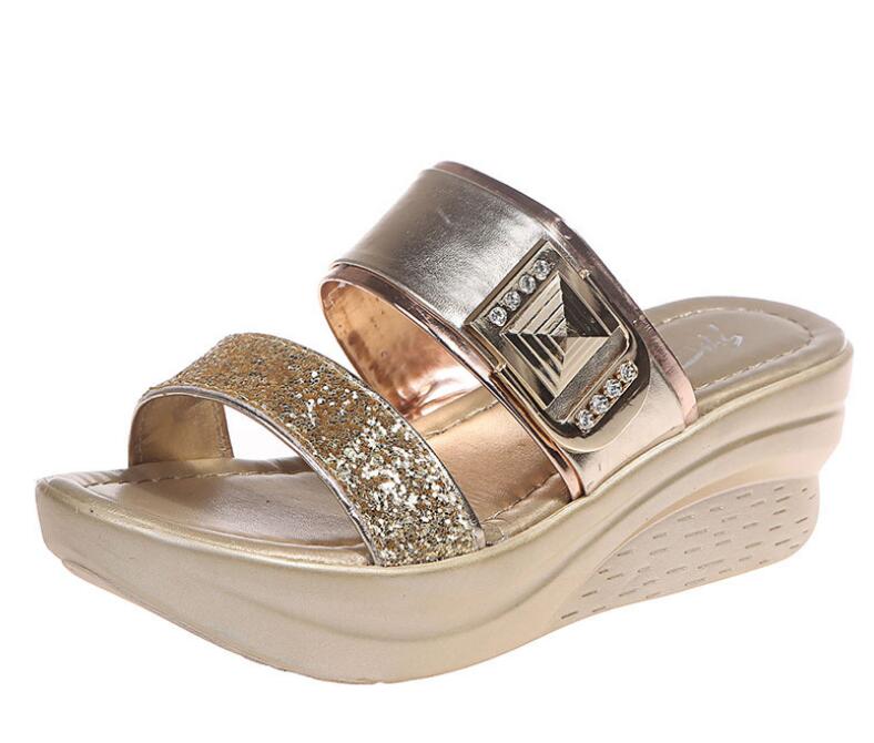 Женские тапочки, летние новые туфли на танкетке с рыбьим ртом, модные босоножки на высоком каблуке H764