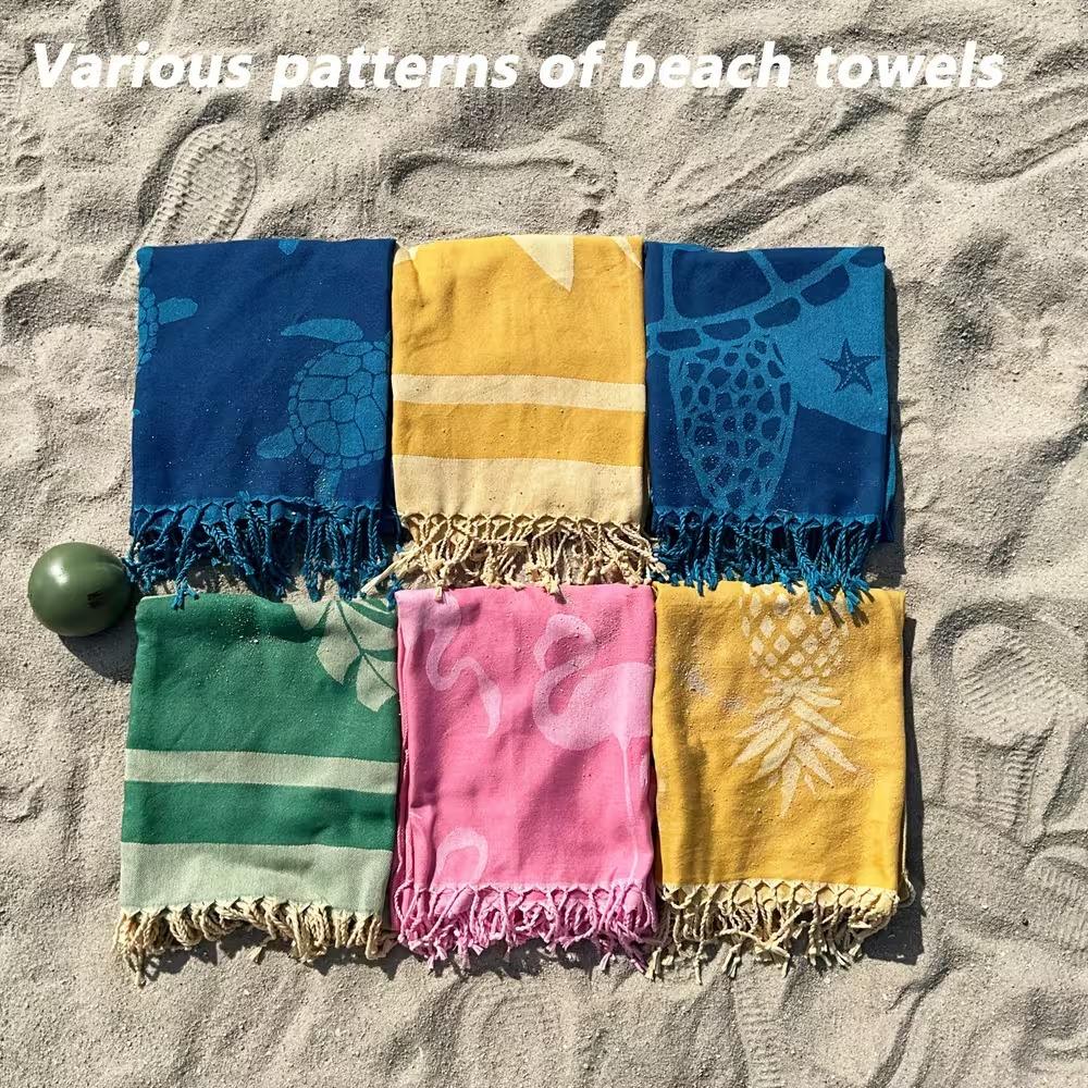 Beach Theme Beach Towel Starfish Shell Printing Microfiber Quick Drying Absorbent Large Bath Towel