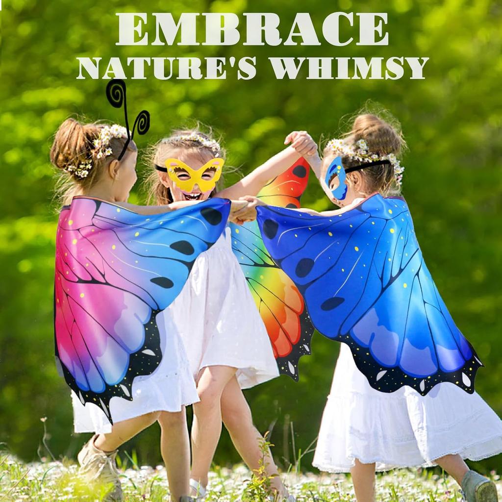 iROLEWIN Rainbow Fairy Butterfly-Wings-Costume for Toddler Kids Girls Dress-up Cape Mask Headband Boys Christmas Gifts Toys