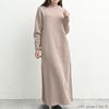 FashionBerry Greige LL Maxi Long Warm Winter Women's High-Neck Fleece-Lined Dress, Sleeves, Loungewear, Maternity-Friendly, Figure-Flattering,