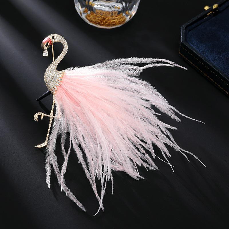 Премиальная брошь в виде розового пера фламинго, изысканный корсаж высокого класса, темпераментный костюм, пальто, персонализированная креативная булавка