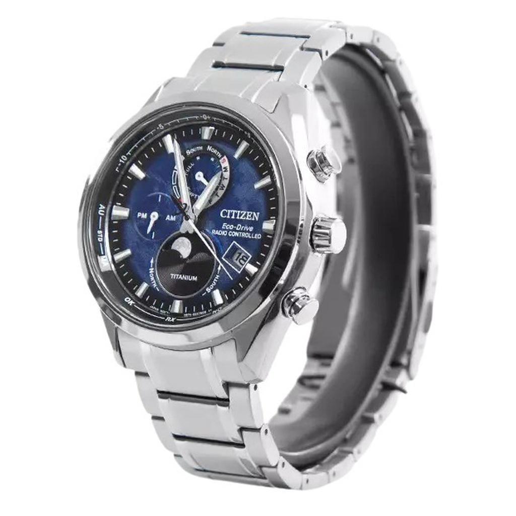 Citizen Мужские часы Tsuku-yomi Chronograph Moon Phase Super Titanium Blue Dial Eco-Drive BY1010-81L 100M