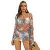 Loose and Laid-back Style Printed Knitted Sweater, Thin Seaside Vacation Smock, Beach Sun-protective Shirt, Women's Top