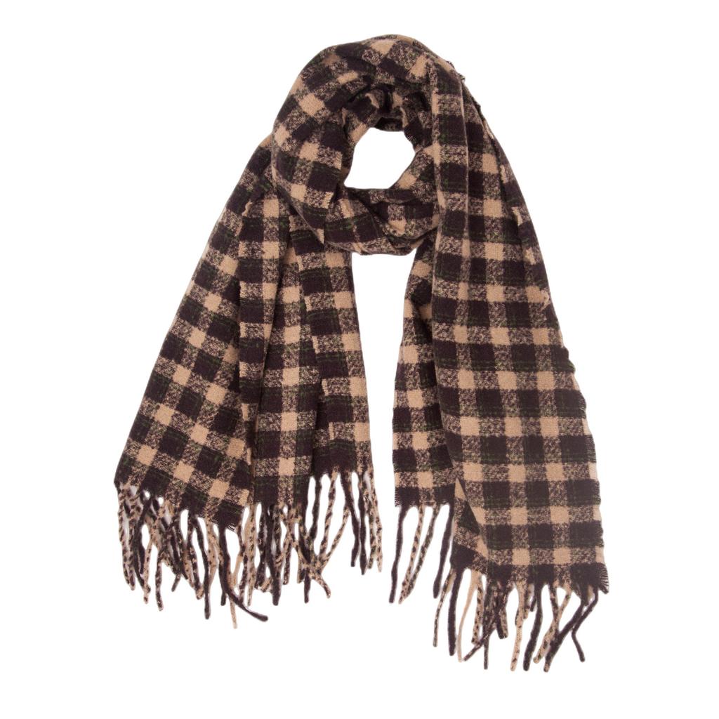 Шаль Шарф Женская толстая маленькая шаль в клетку с кисточками