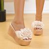 Fashion Women Mule Clogs 90mm Heels Wedge Sandals Female Flower Appliquere Platform Slide Slippers