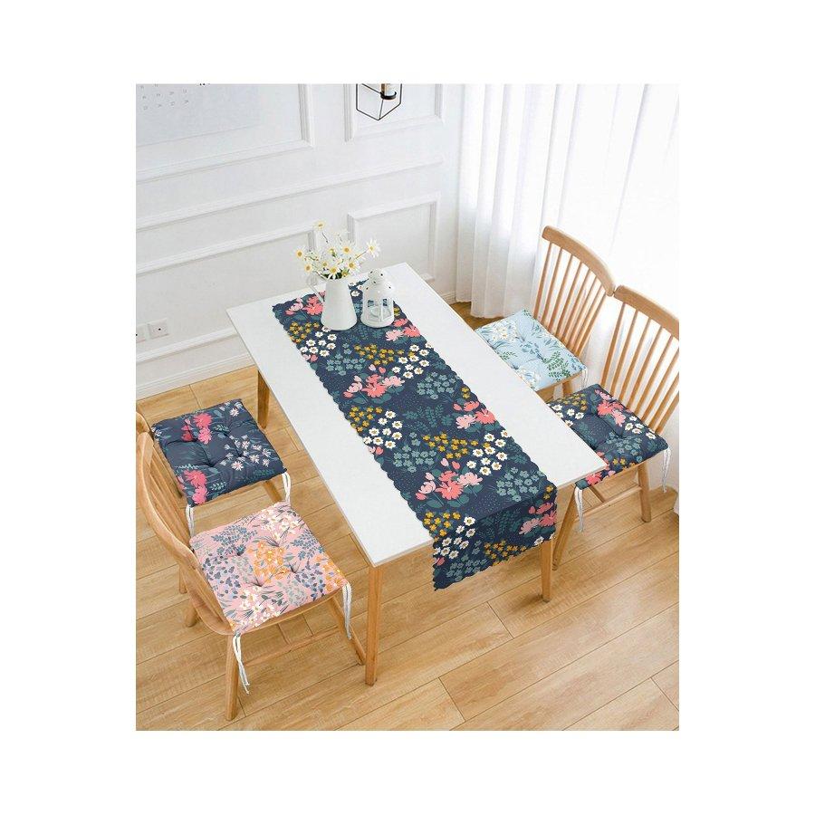 Набор подушек для стула с цветочным узором, цифровая печать / 4 квадратных подушки для стула 40 × 40 см и 1 дорожка