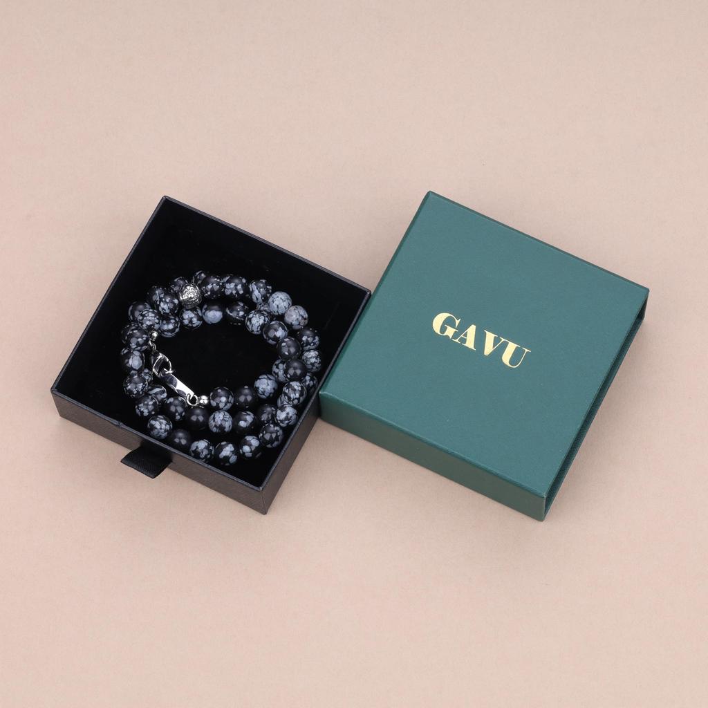 Ожерелье Fleur de Lis со снежинкой и обсидианом [GAVU] Мужское