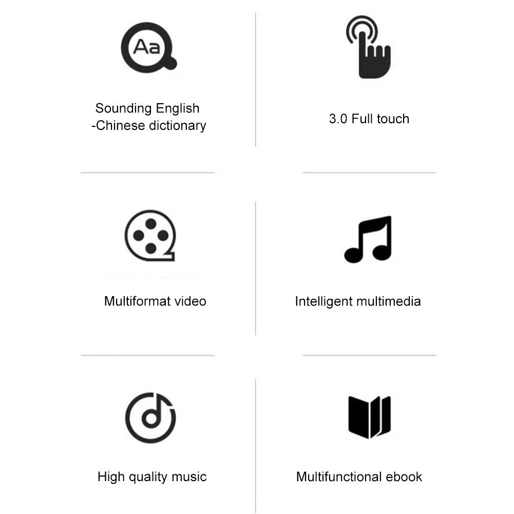 MP3 MP4 Плеер Без Потерь Музыки Полностью Сенсорный Экран Совместимый с Bluetooth Диктофон со Динамиком FM/Электронная Книга/Диктофон