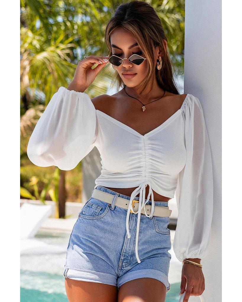 Azura Exchange Sheer Puff Sleeve Crop Top