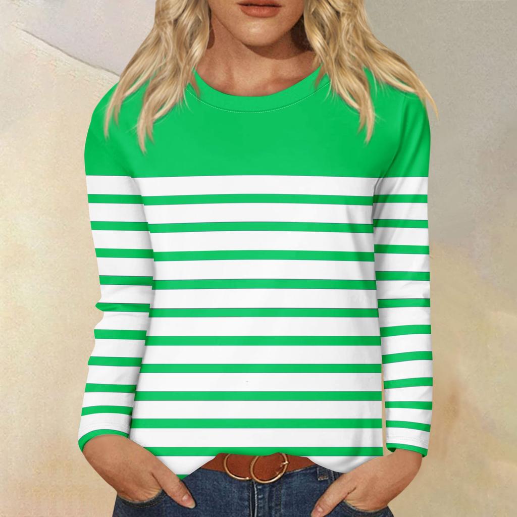 Рубашки с длинным рукавом для женщин, футболки в полоску с графическим принтом, блузки, повседневные базовые топы больших размеров, пуловеры