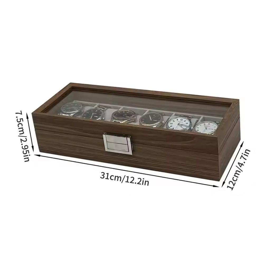 1PC Black Walnut Pattern Wooden 6-Digit Watch Storage Display Box Wooden Watch Packaging Box