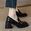 Maogu 2024 New Thick-soled College Style Casual Loafers Black Leather Fashion Pumps Girls Heels Shoes Female Women British Style