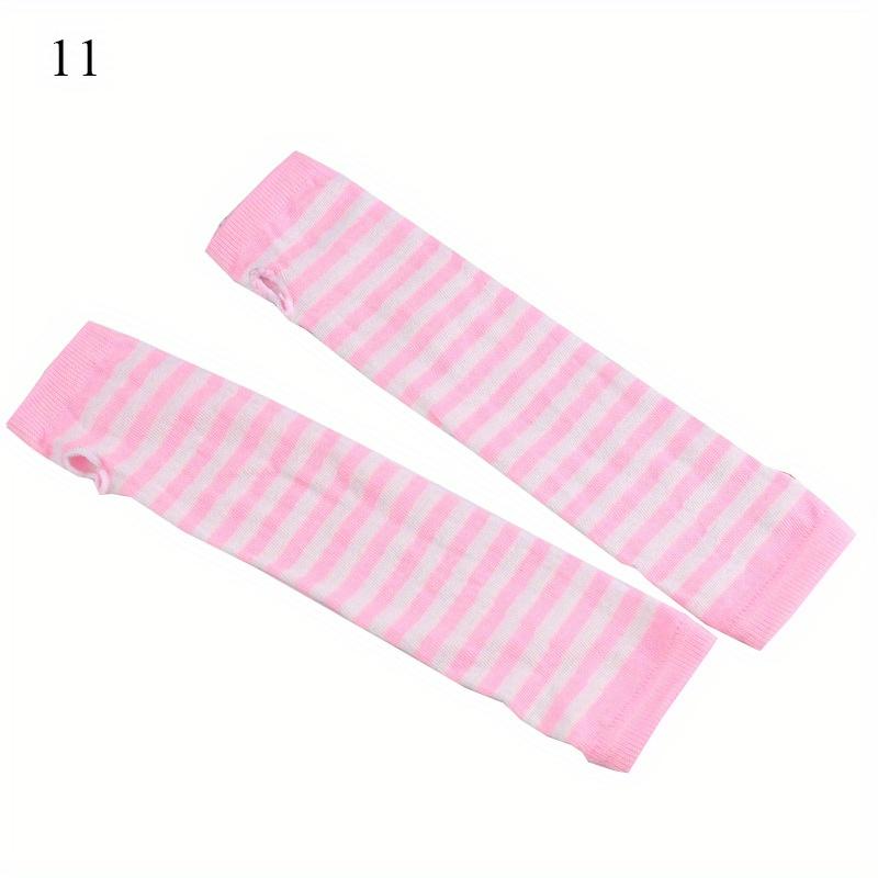 Long Glove Arm Cover Classic Pink Black and White Striped Fingerless Elbow Gloves Warmer Knitted Wristband