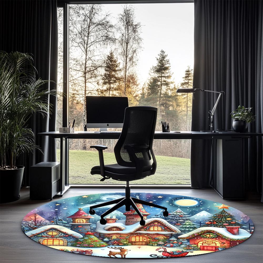 Christmas Street Printed Round Rug Carpet Chair Rug Area Rug Entryway Doormats,for Office Chair Living Room Bedroom Kitchen Room.