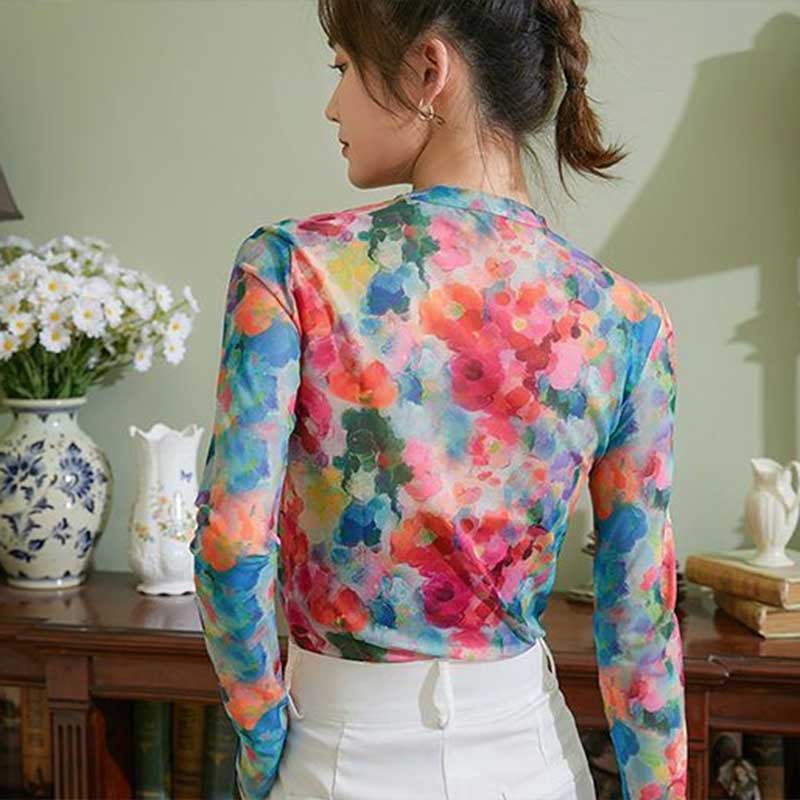 Кружевная сетчатая нижняя рубашка для женщин, тонкая летняя футболка с длинными рукавами и защитой от солнца, внутренняя футболка, верх