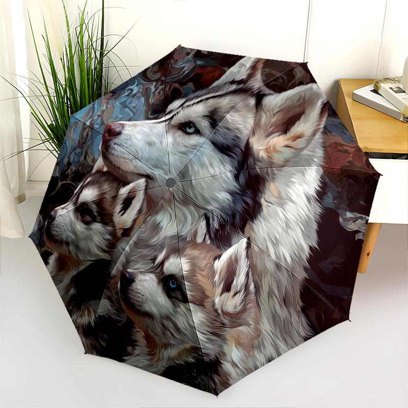 Узор "Три Волка", автоматический складной зонт, портативная и складная конструкция, 8 спиц, рождественский или день рождения подарок.