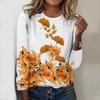 Tops For Spring&Autumn Clover Rose Print Round Neck Long Sleeve T-shirt Fall Casual Slim Pullover Women's Long Sleeve Top