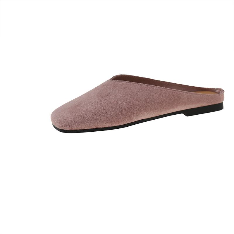 Модные полуобнаженные женские туфли Baotou 2025 Весна и осень новые универсальные и простые удобные туфли-мюли на плоской подошве с квадратным носком