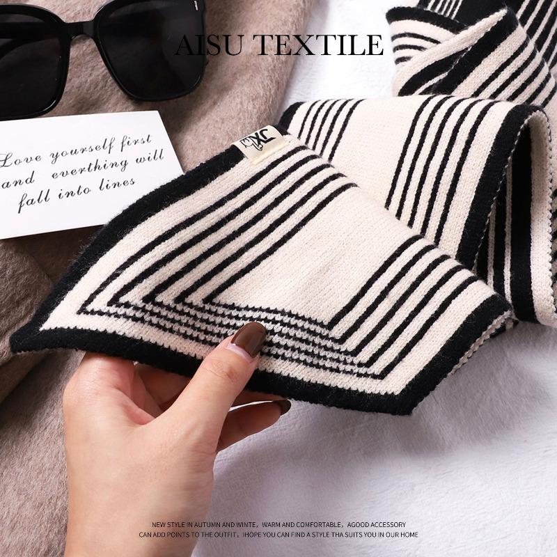 New Knitted Small Scarf Women's Wool Scarf Autumn and Winter Small Ears Letter Camellia Narrow Scarf