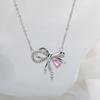 1 Pcs Pink Diamond Bow Copper Pendant Necklace Light Luxury Style Niche Sweet Hundred Necklace